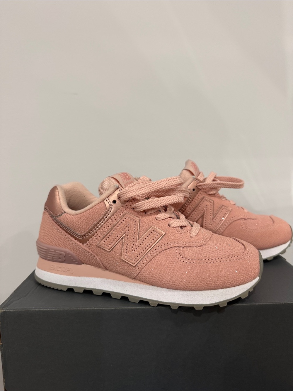 New Balance Sparkly Rosé Pink Sneakers - Picture 7 of 8
